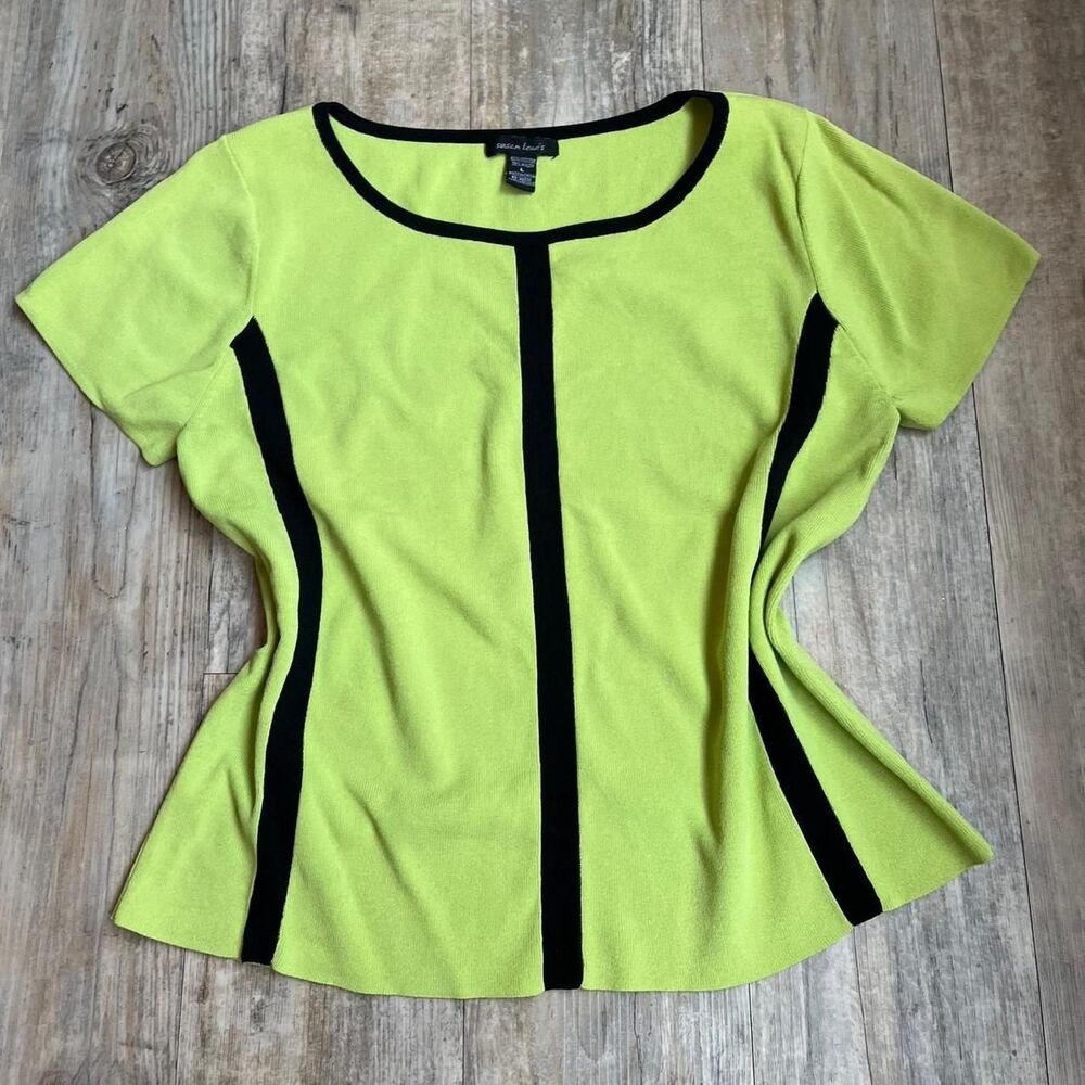 Susan Lewis Blouse Vintage 50s Women's L Green and Black